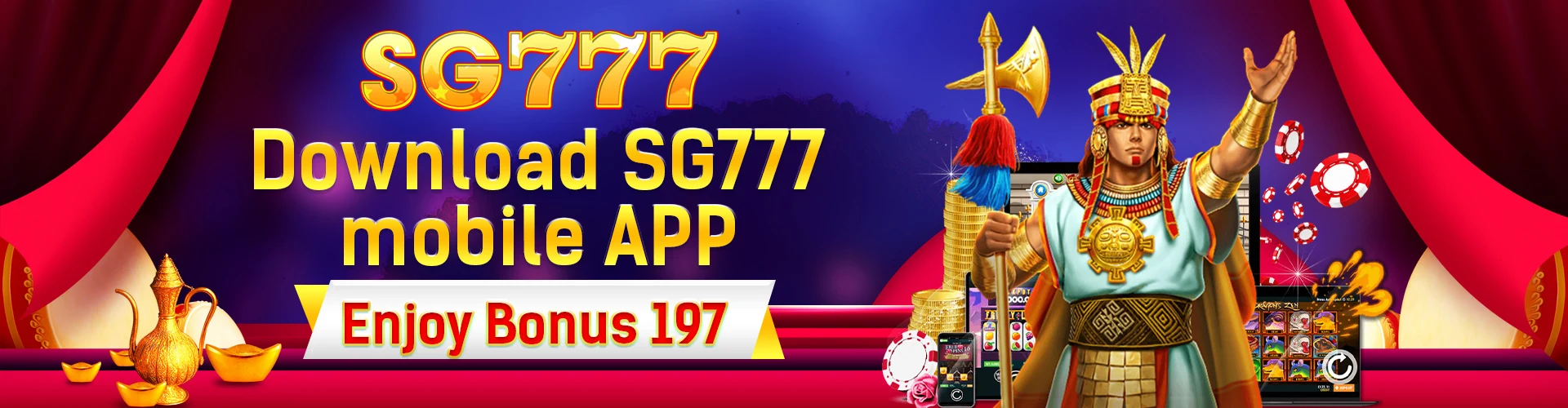 SG777 live casino and slot games banner for mobile players